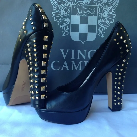 Black Peep Toes with Gold Studs - Picture 3 of 4